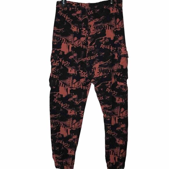 Streetwear Society Cargo Pants Black Red Words Size L 28x28 Y2K Edgy Punk - Picture 6 of 11